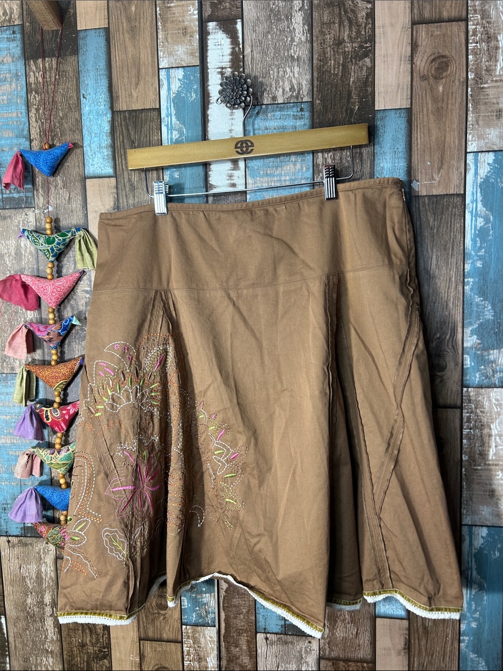 Acorn Embroidered Brown A-Line Women's Skirt